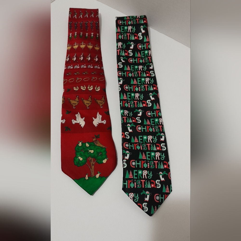 Christmas Ties (set of 2) Partridge In A Pear Tree, & Penguin Merry Christmas